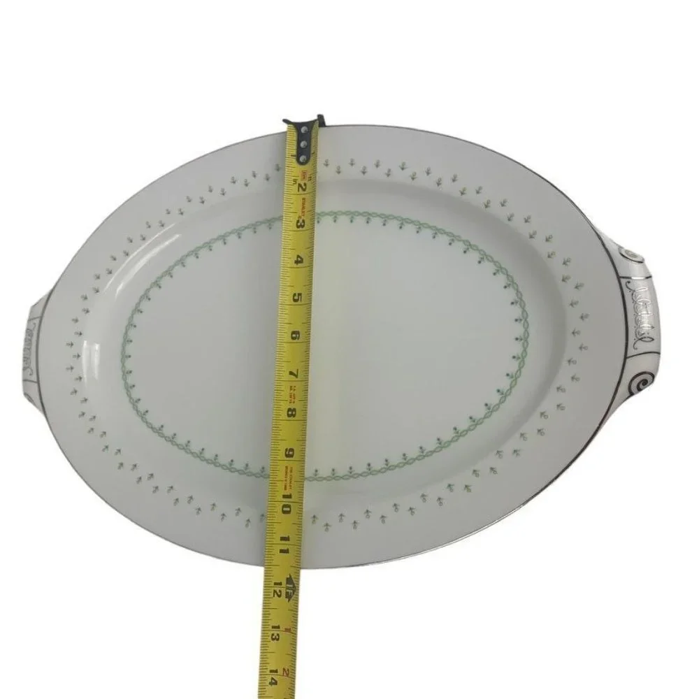 Narumi Fine China‎ La Salle Oval Platter Handles Silver Accents Midcentury Japan